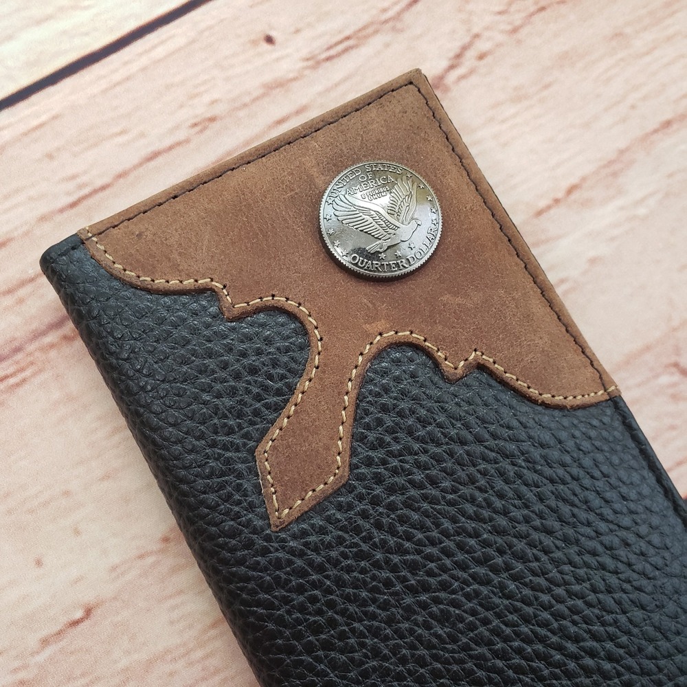 American Bison Wallet Mens Black Brown‎ Rodeo Long Bifold ID Card Holder Western